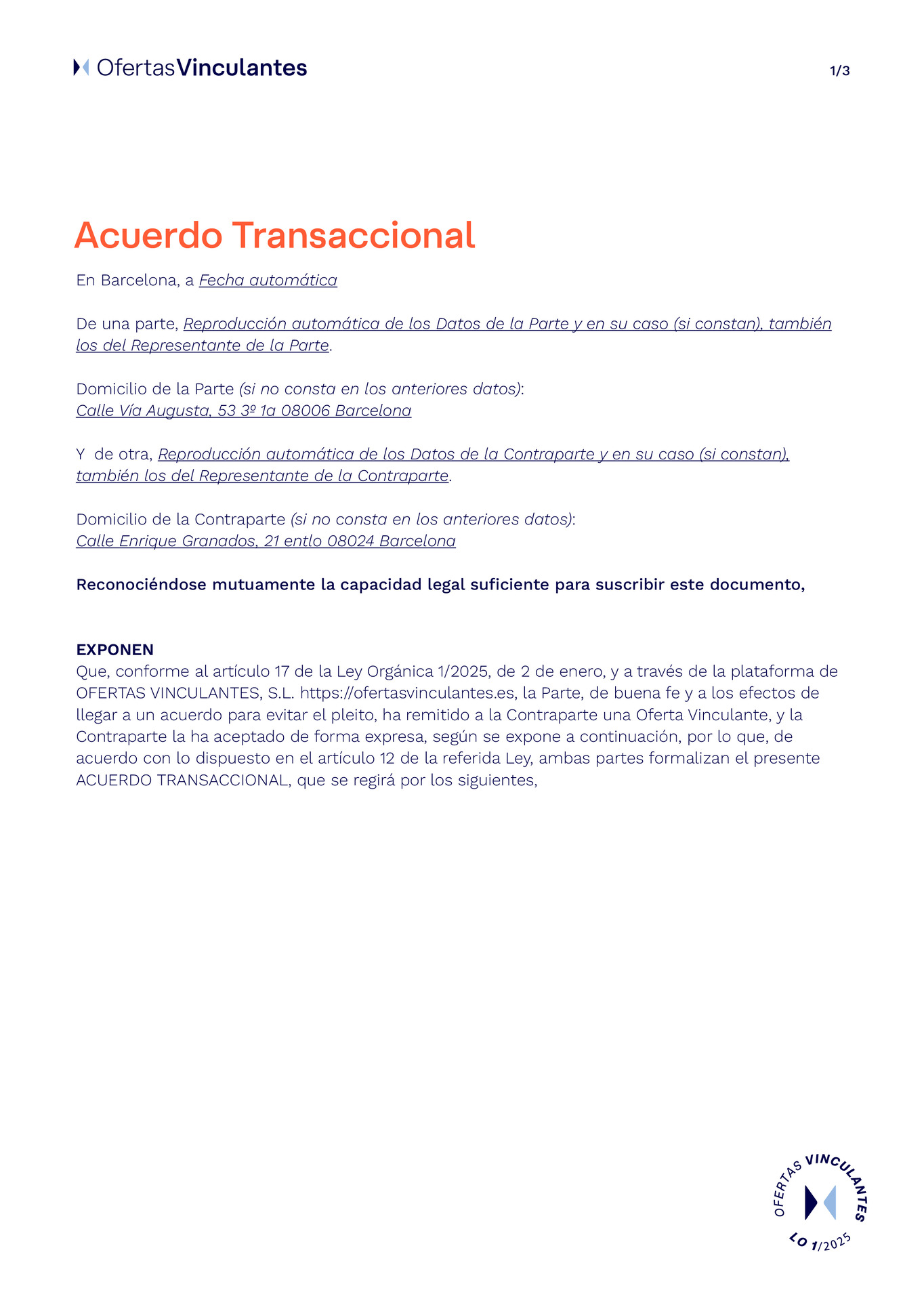 Acuerdo Transaccional Certificado