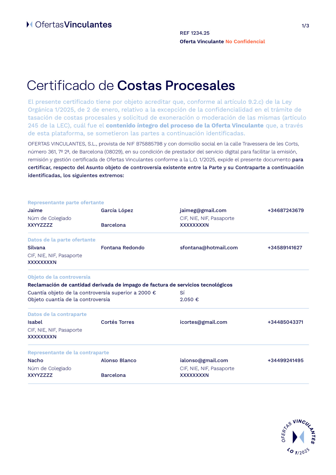 Certificado de Costas Procesales